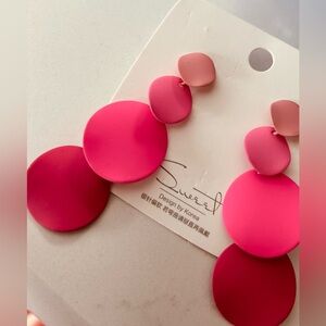 Korean Style Acrylic Pink & Red Statement Earrings Round Geometric Earrings 2"